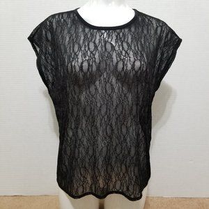 Hi-Line top XS sheer unlined lace short sleeve Sample? Madewell